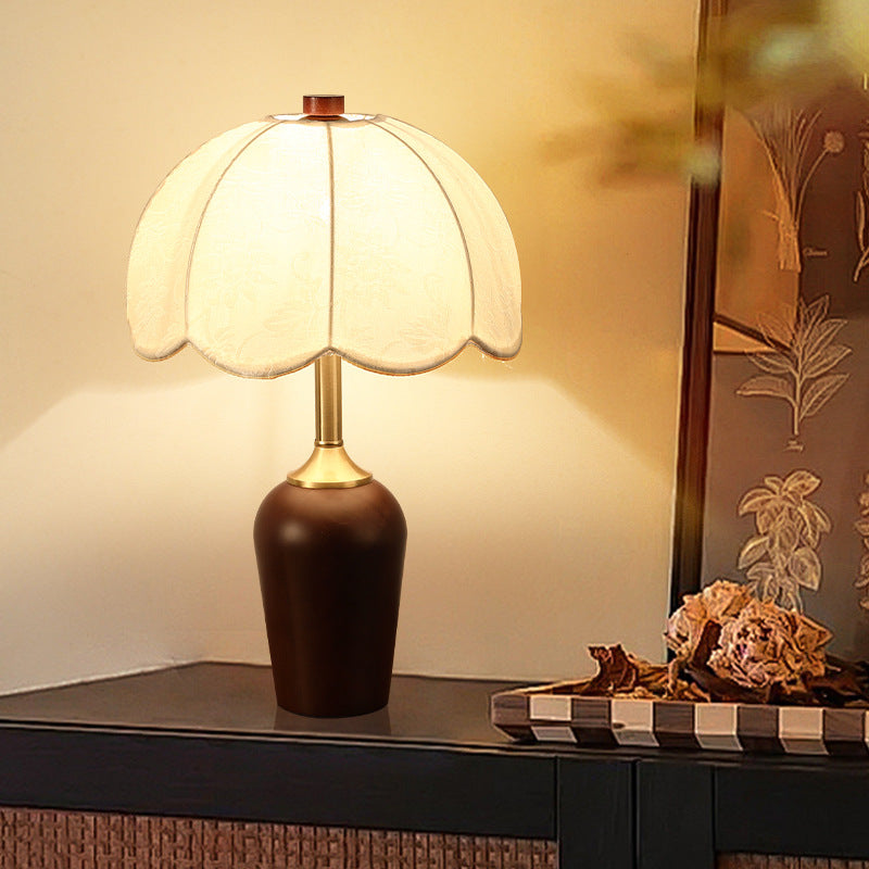 Dome Rubberwood Copper Fabric Table Lamp