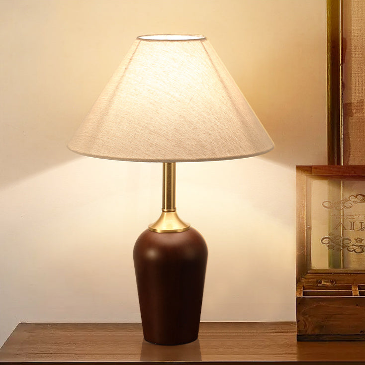 Dome Rubberwood Copper Fabric Table Lamp