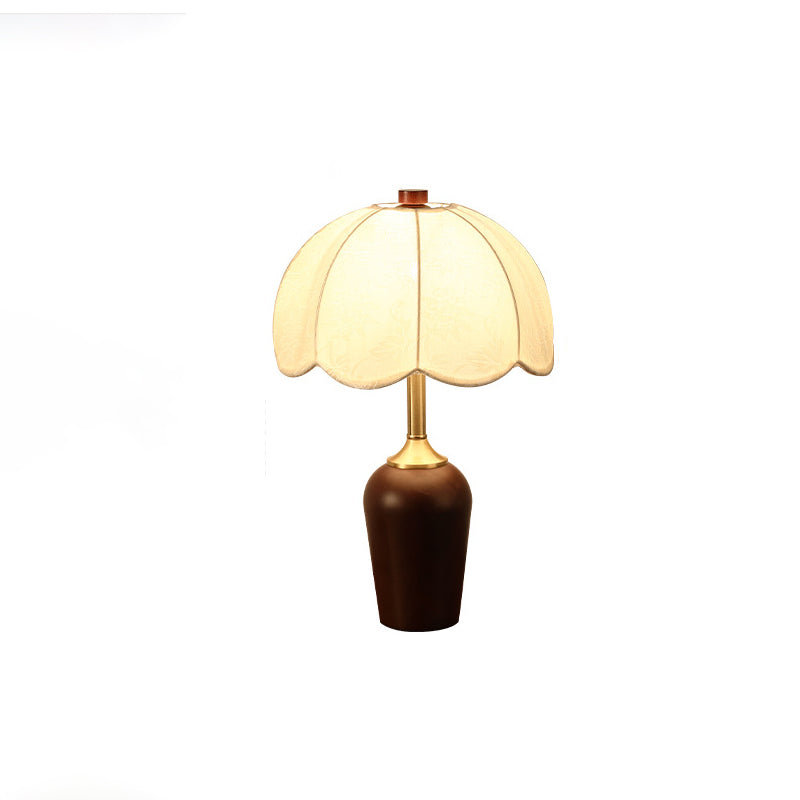 Dome Rubberwood Copper Fabric Table Lamp