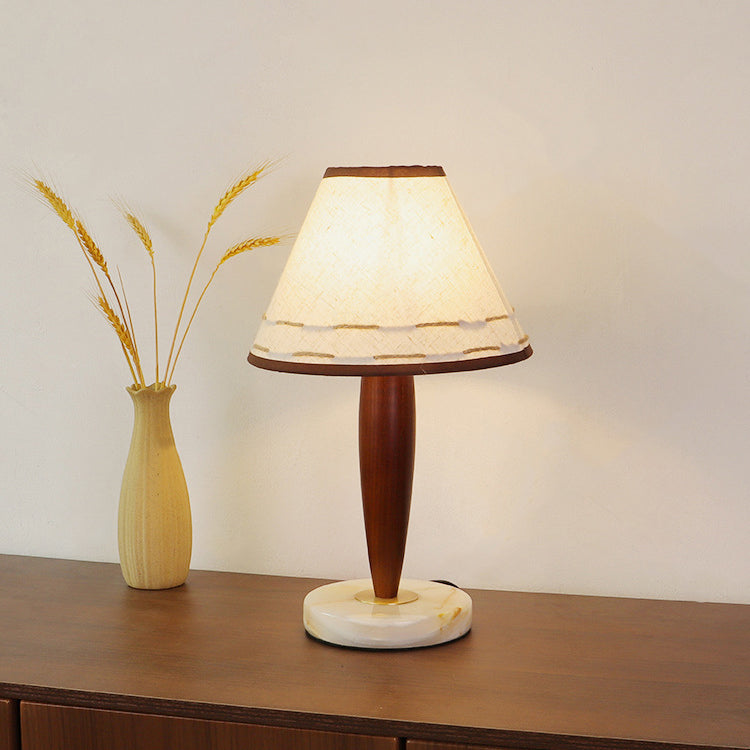 Solid Wood Marble Tapered Table Lamp