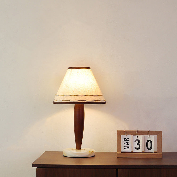 Solid Wood Marble Tapered Table Lamp