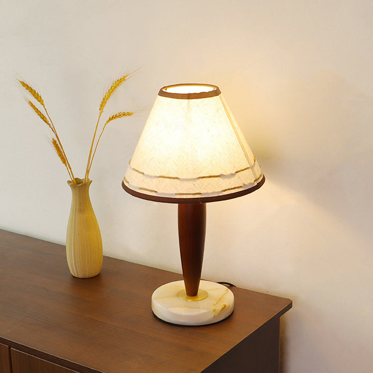Solid Wood Marble Tapered Table Lamp