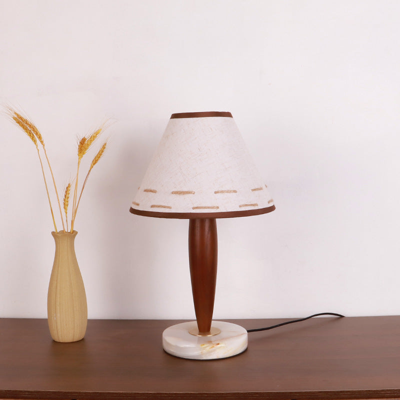 Solid Wood Marble Tapered Table Lamp