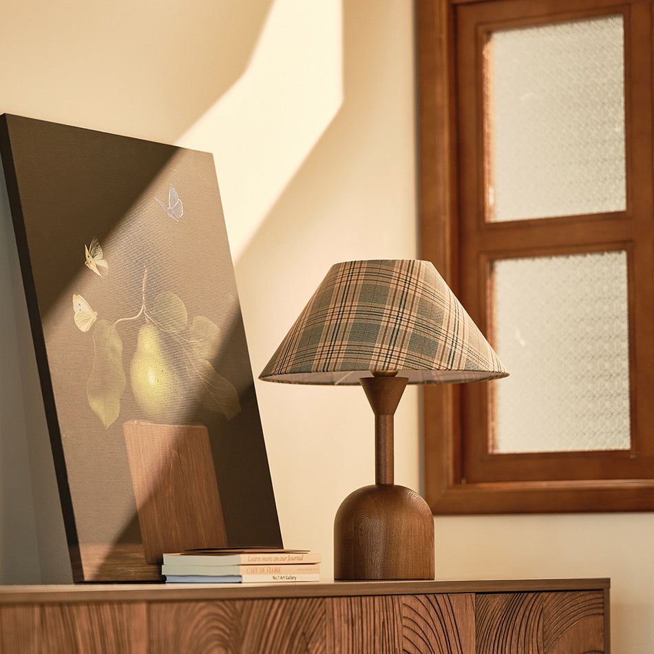 Tapered Plaid Lampshade Ash Table Lamp