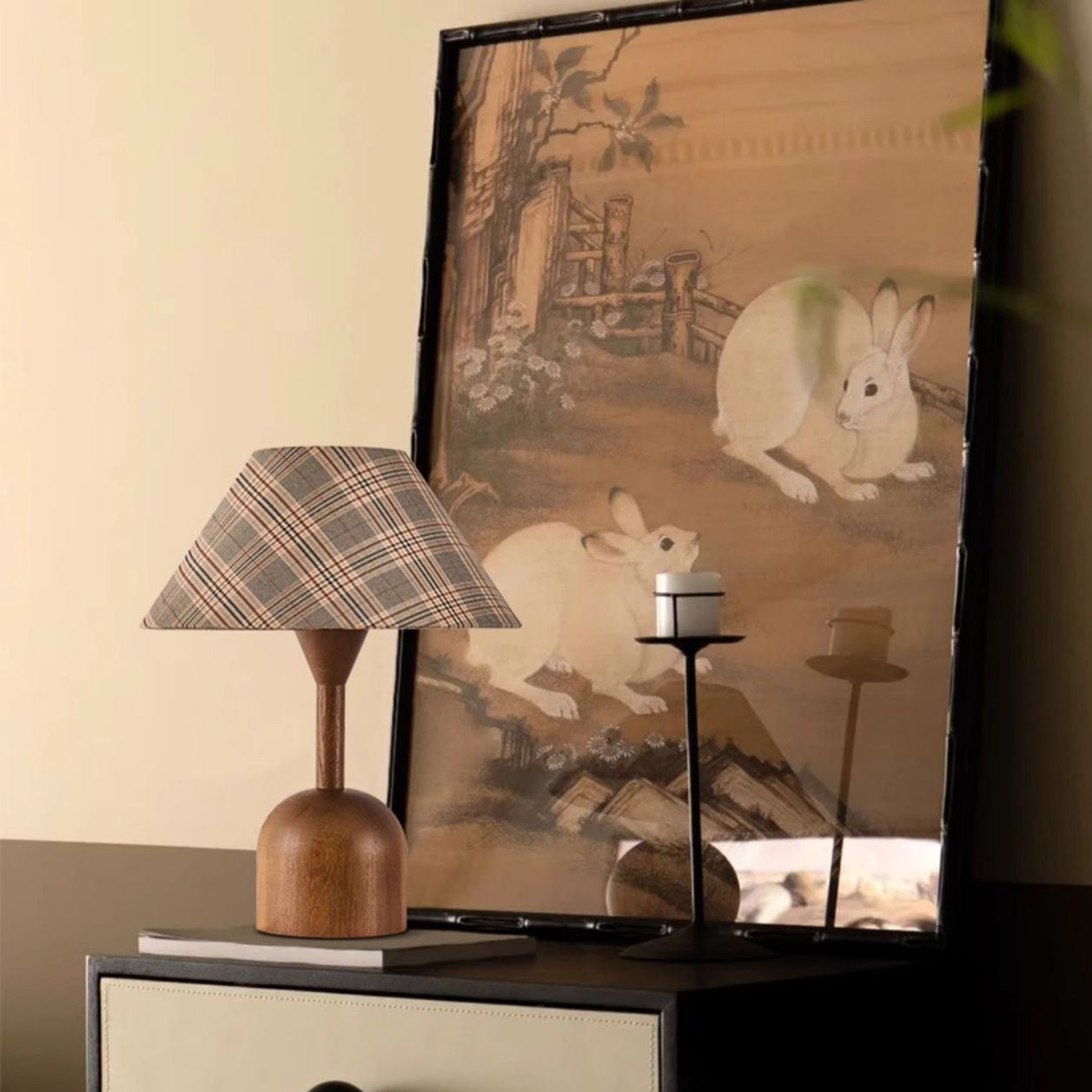 Tapered Plaid Lampshade Ash Table Lamp