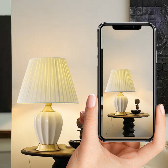 Tapered Fabric Solid Brass Table Lamp