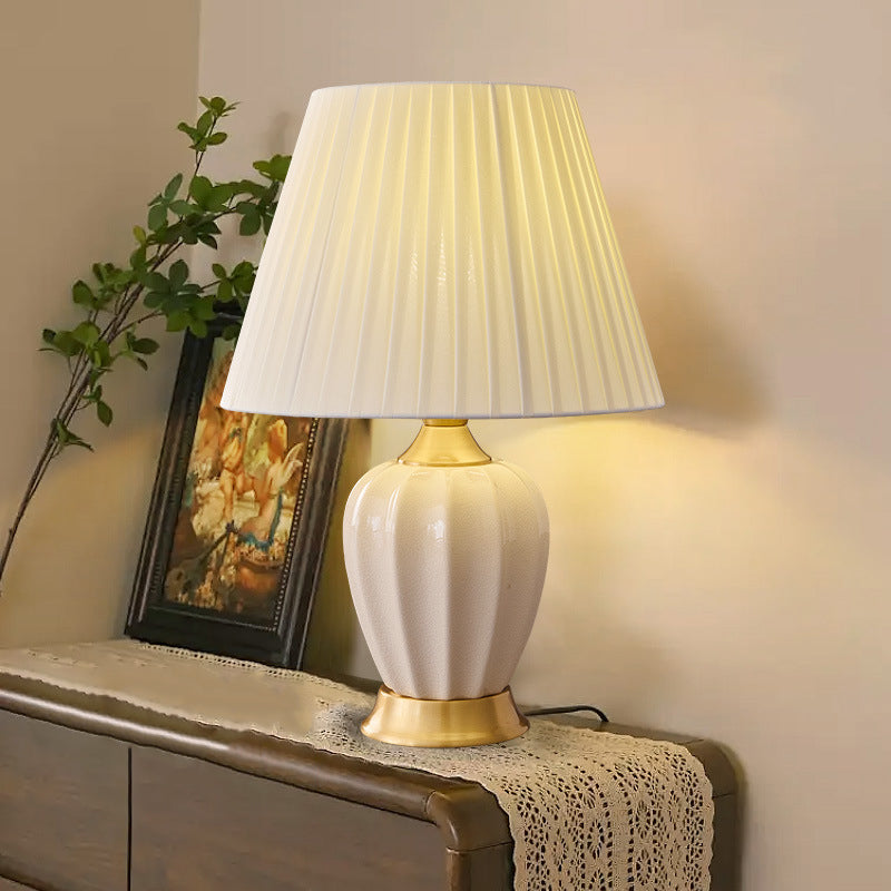 Tapered Fabric Solid Brass Table Lamp