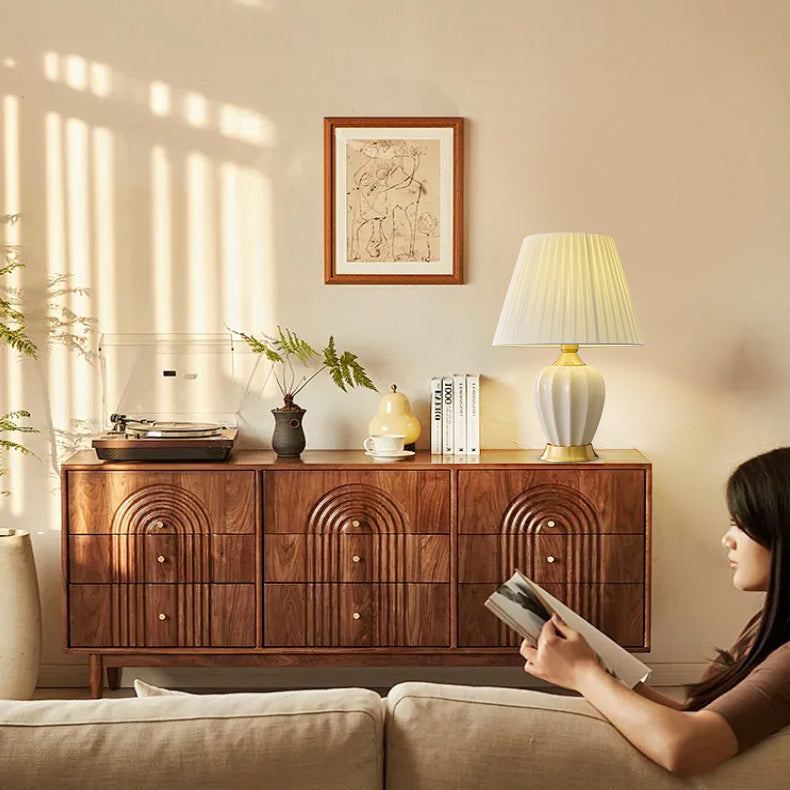 Tapered Fabric Solid Brass Table Lamp