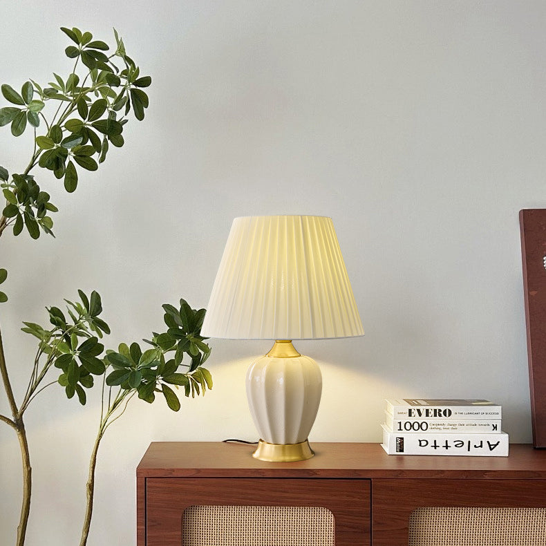 Tapered Fabric Solid Brass Table Lamp