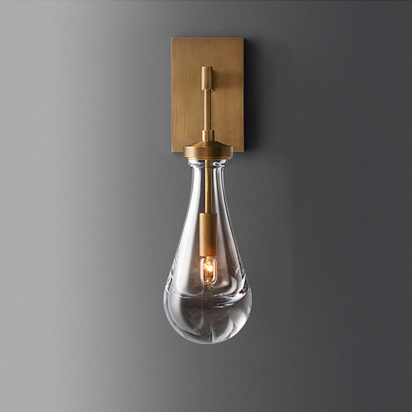 Teardrop-Shaped Glass Brass Living Wall Lamp