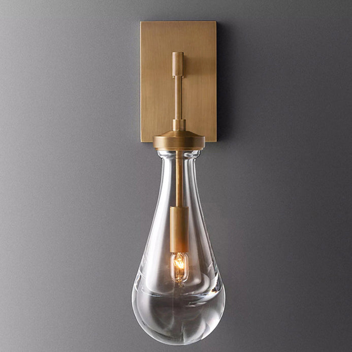 Teardrop-Shaped Glass Brass Living Wall Lamp