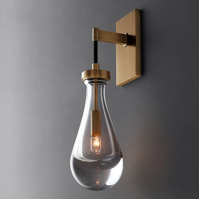 Teardrop-Shaped Glass Brass Living Wall Lamp