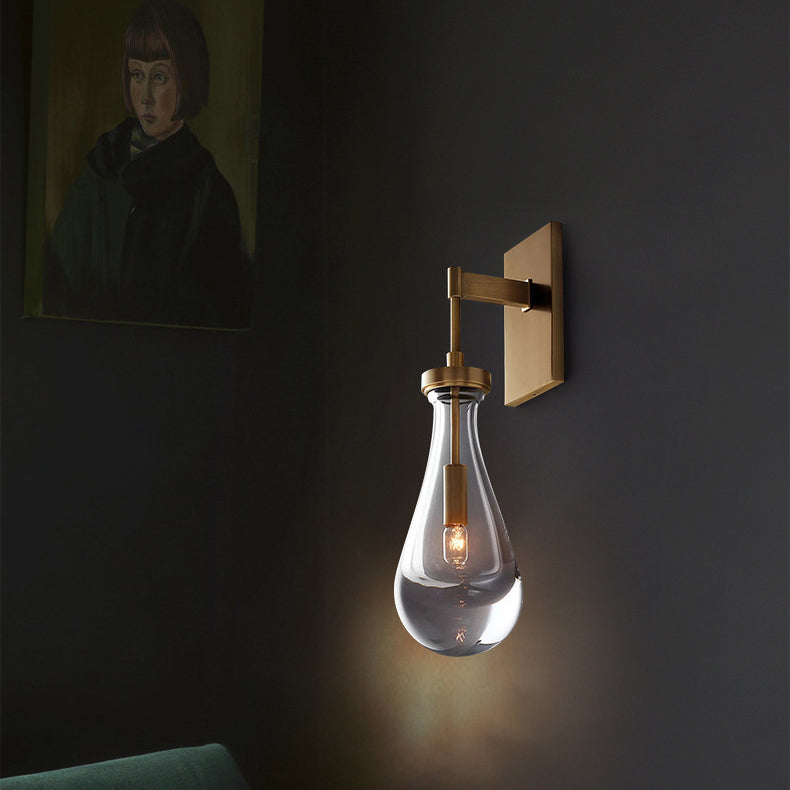 Teardrop-Shaped Glass Brass Living Wall Lamp
