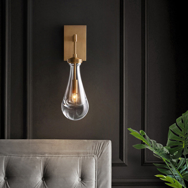 Teardrop-Shaped Glass Brass Living Wall Lamp