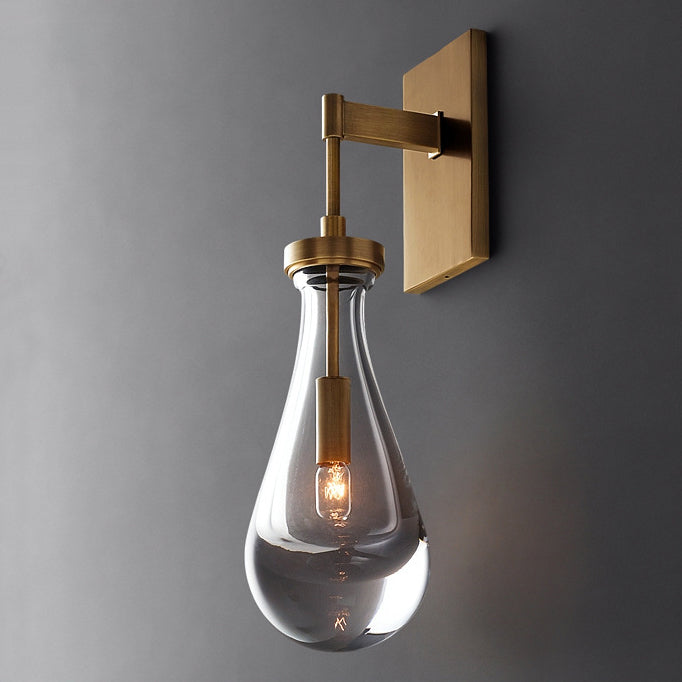 Teardrop-Shaped Glass Brass Living Wall Lamp