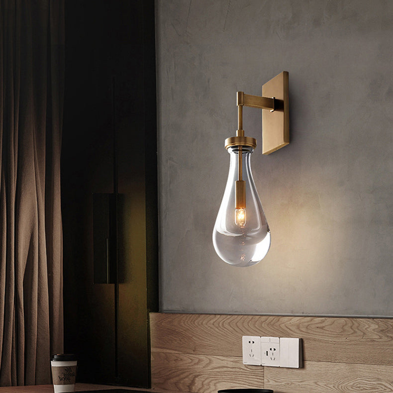 Teardrop-Shaped Glass Brass Living Wall Lamp