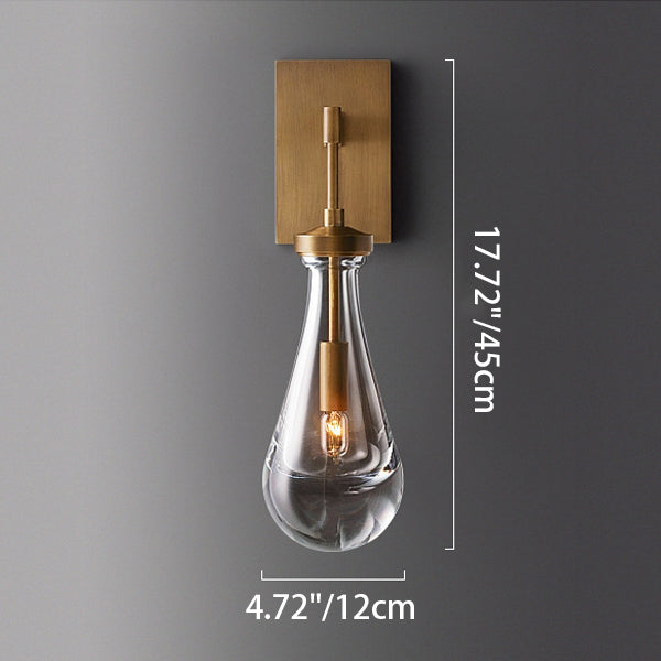 Teardrop-Shaped Glass Brass Living Wall Lamp