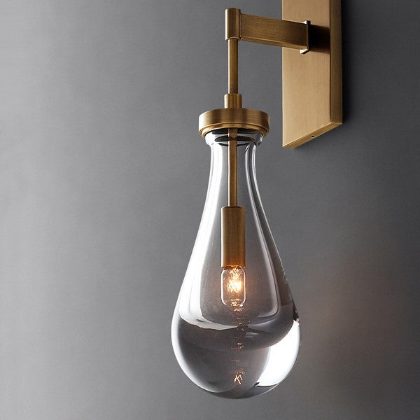 Teardrop-Shaped Glass Brass Living Wall Lamp