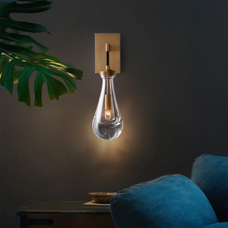 Teardrop-Shaped Glass Brass Living Wall Lamp