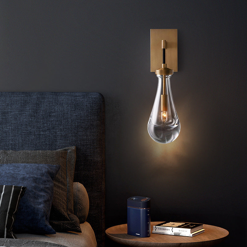 Teardrop-Shaped Glass Brass Living Wall Lamp