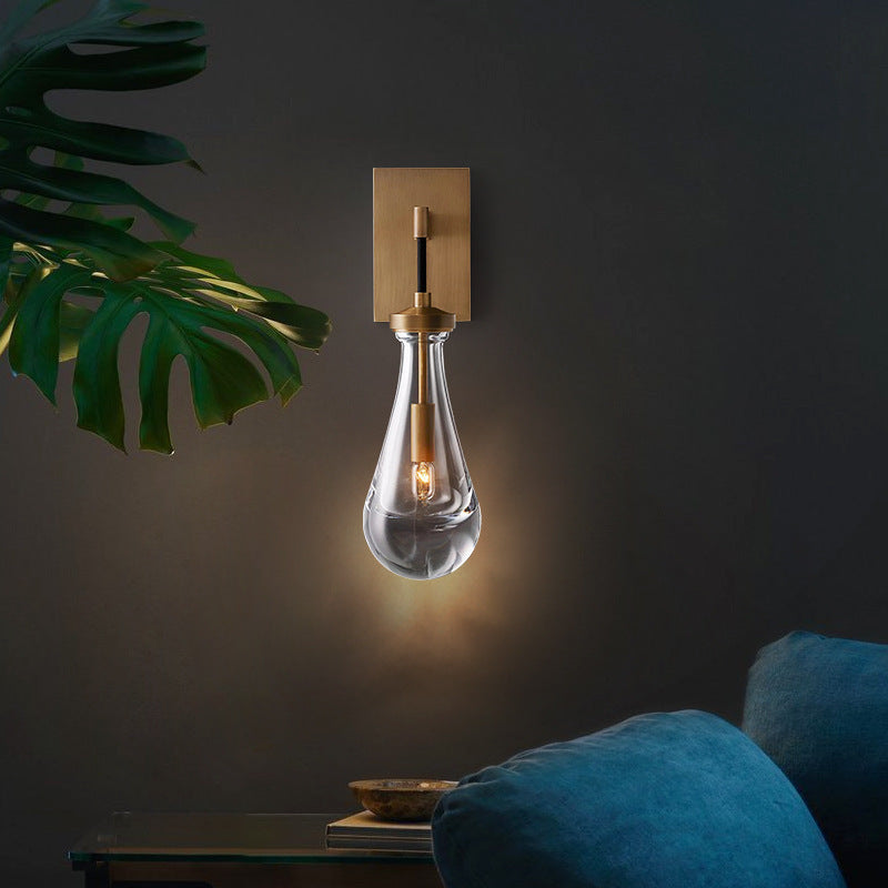 Teardrop-Shaped Glass Brass Living Wall Lamp