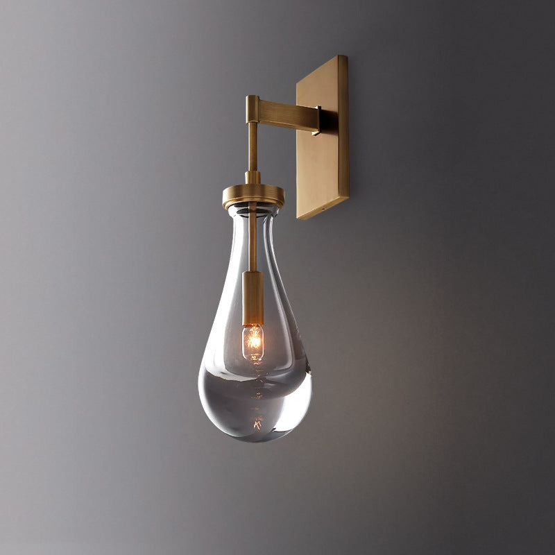 Teardrop-Shaped Glass Brass Living Wall Lamp