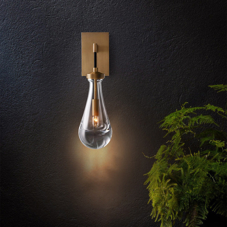 Teardrop-Shaped Glass Brass Living Wall Lamp