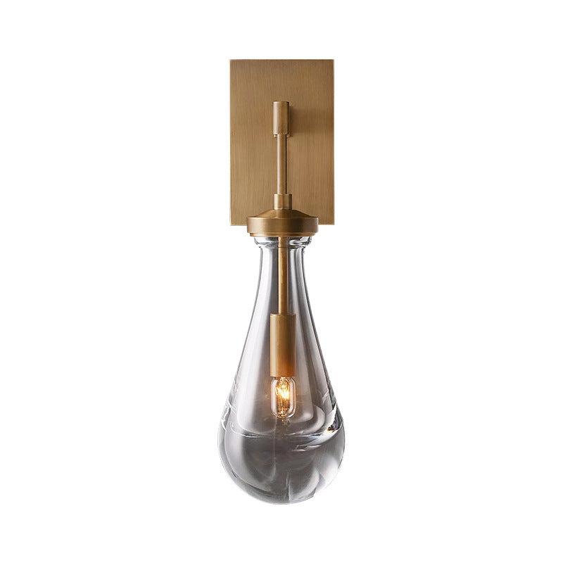 Teardrop-Shaped Glass Brass Living Wall Lamp