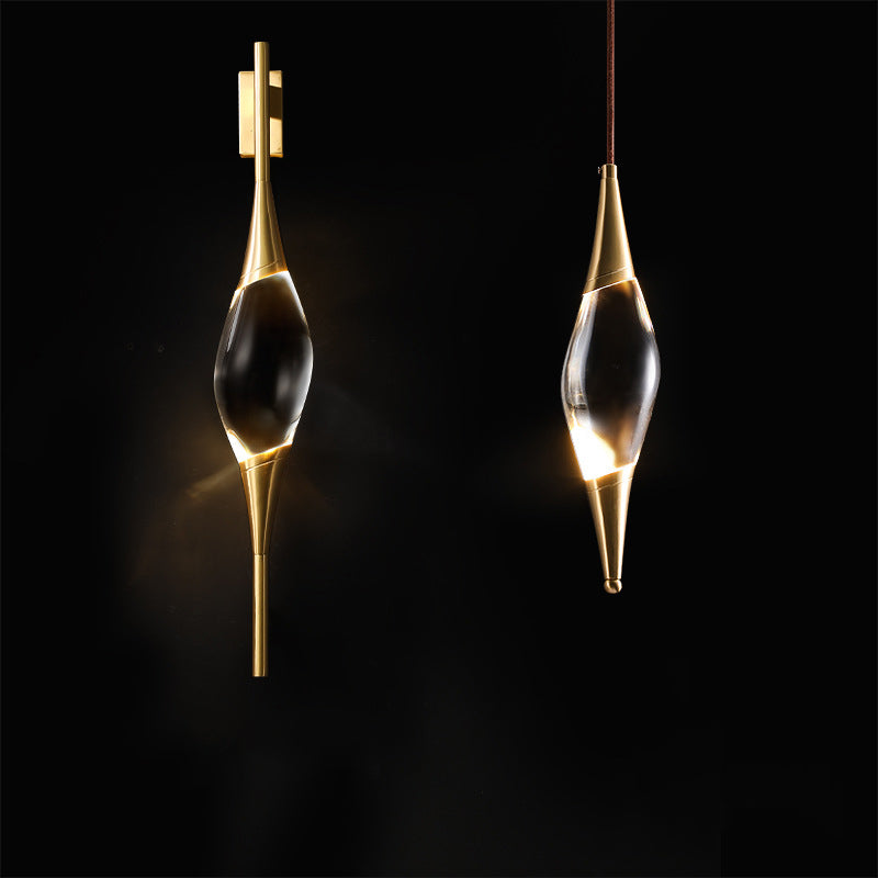 Brass Waterdrop Crystal Center Wall Lamp