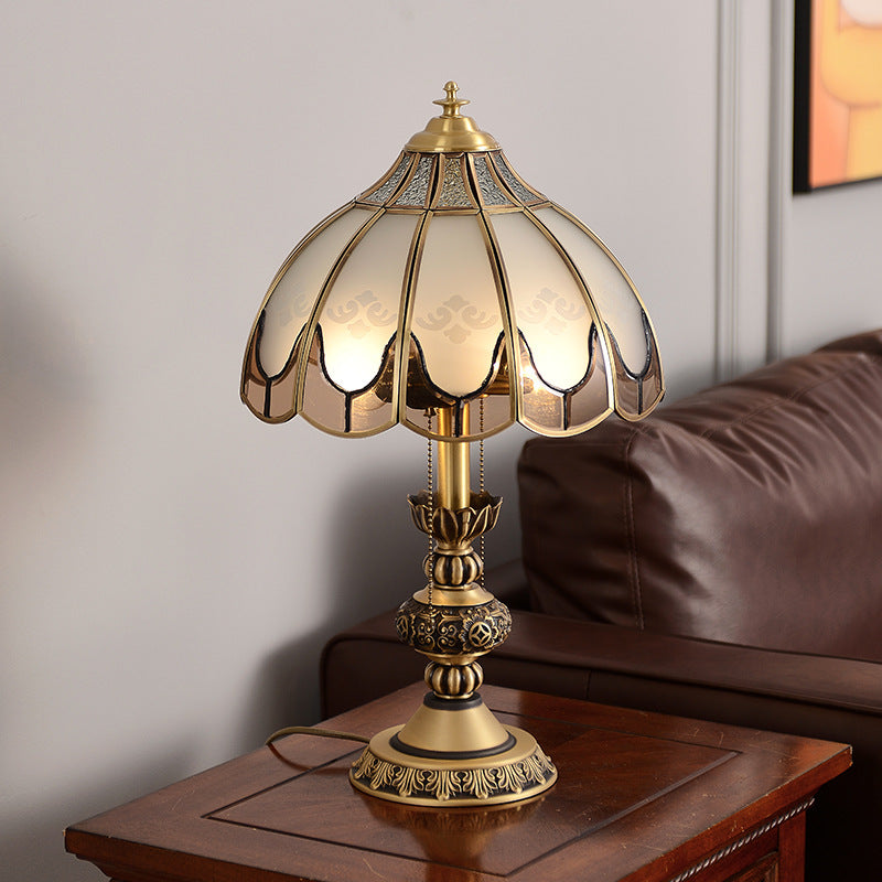 Dome Copper Glass Bedroom 2-Light Table Lamp