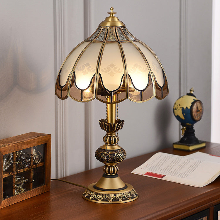 Dome Copper Glass Bedroom 2-Light Table Lamp