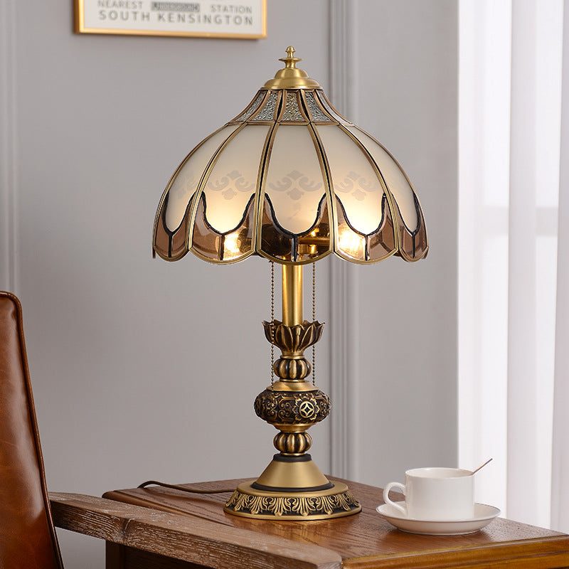 Dome Copper Glass Bedroom 2-Light Table Lamp