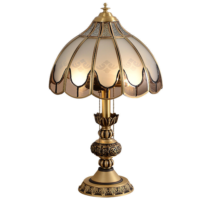 Dome Copper Glass Bedroom 2-Light Table Lamp