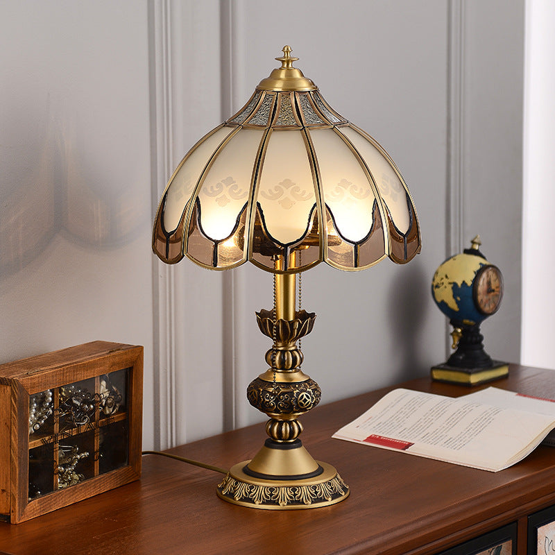 Dome Copper Glass Bedroom 2-Light Table Lamp