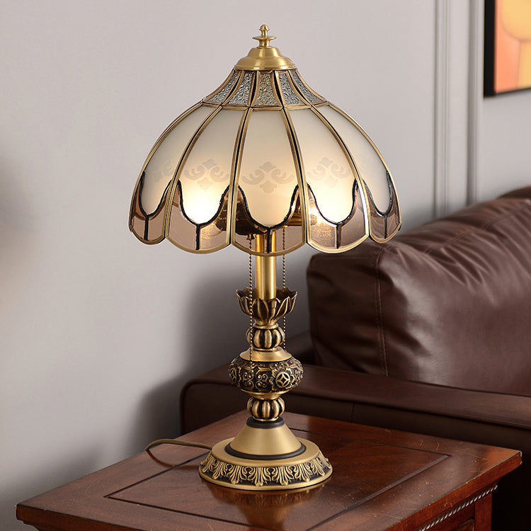 Dome Copper Glass Bedroom 2-Light Table Lamp