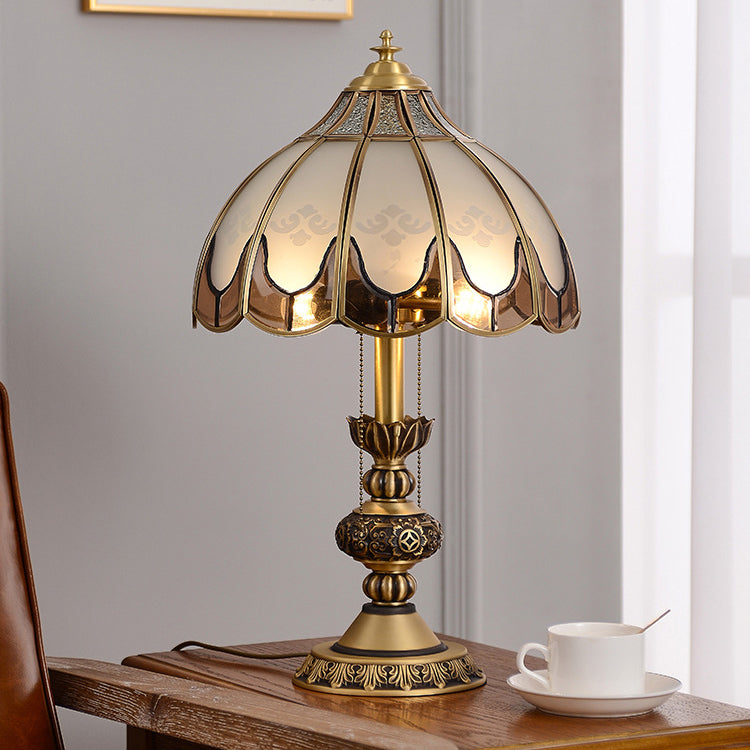 Dome Copper Glass Bedroom 2-Light Table Lamp