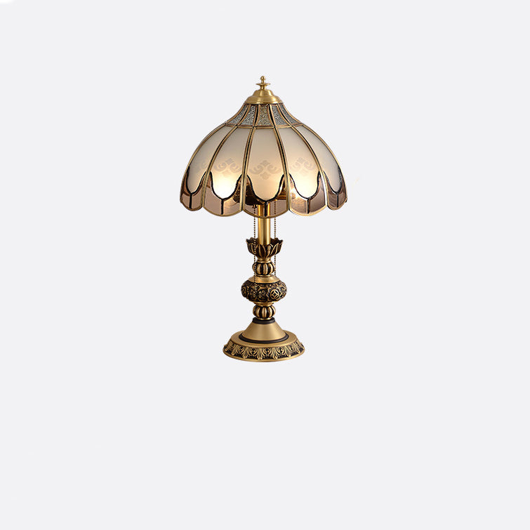 Dome Copper Glass Bedroom 2-Light Table Lamp