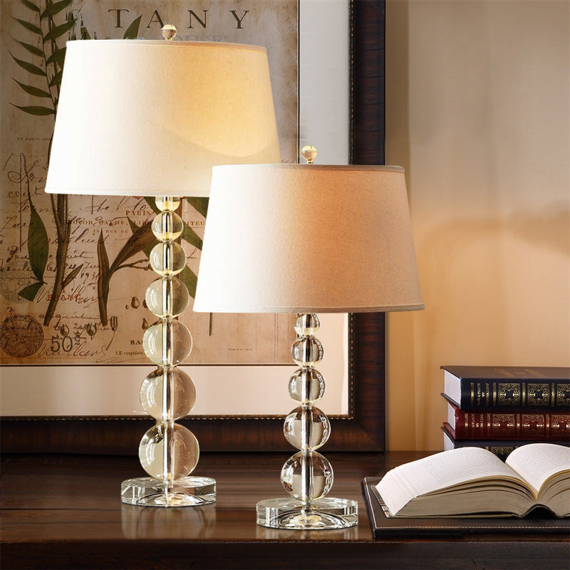Crystal Tapered Fabric Bedroom Table Lamp