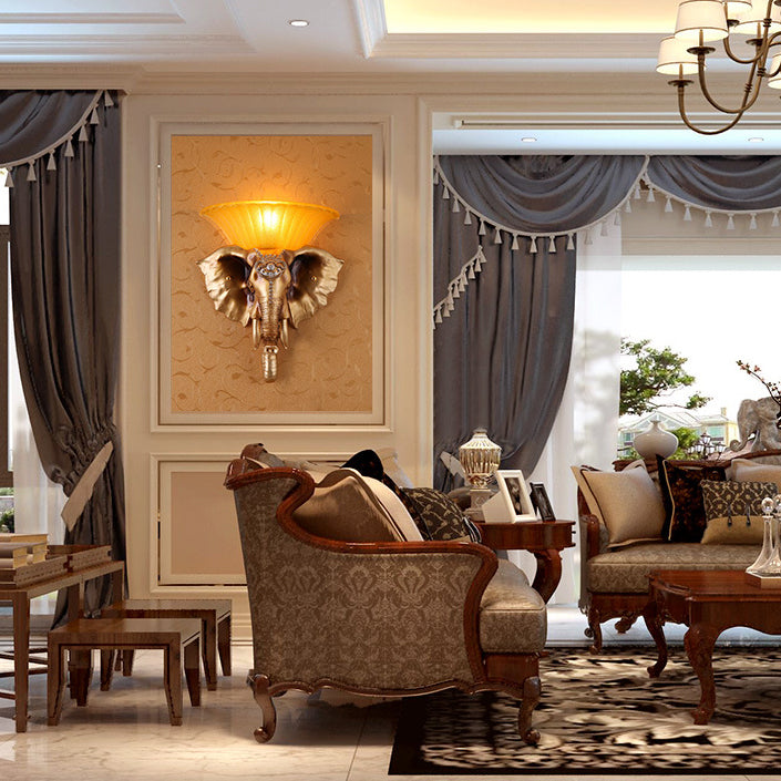 Animal-Inspired Elephant Metal Glass Wall Lamp