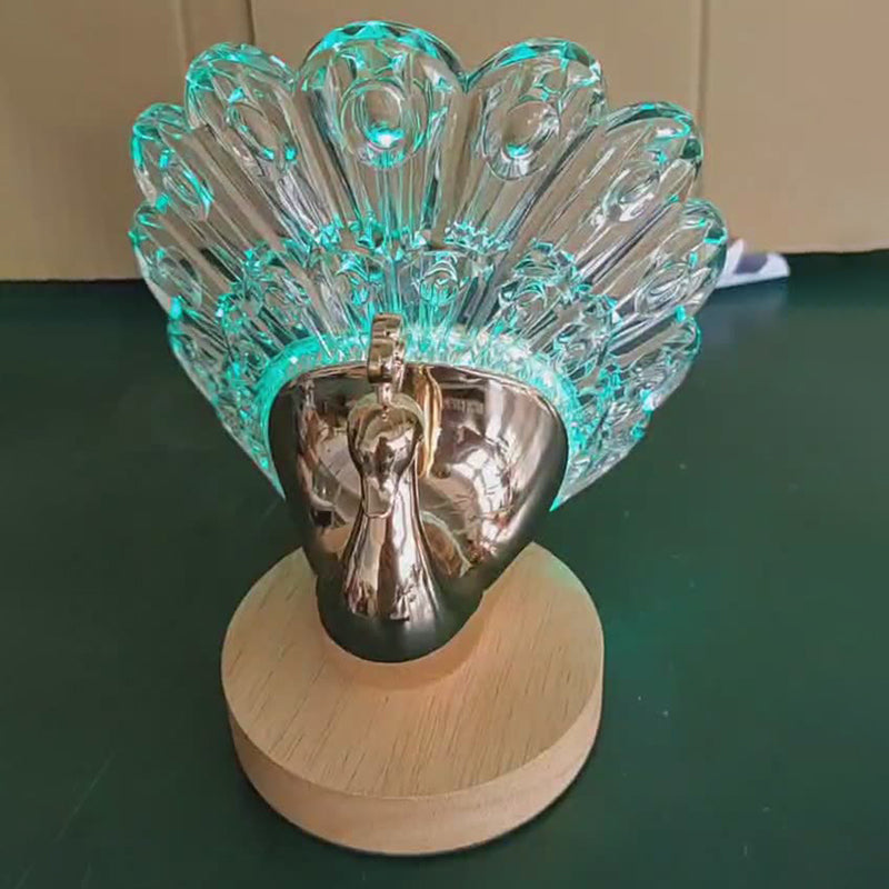 Peacock Style Wooden Metal Table Lamp