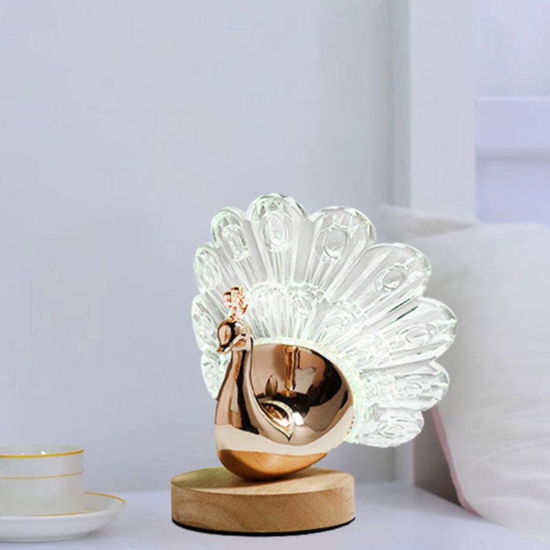 Peacock Style Wooden Metal Table Lamp