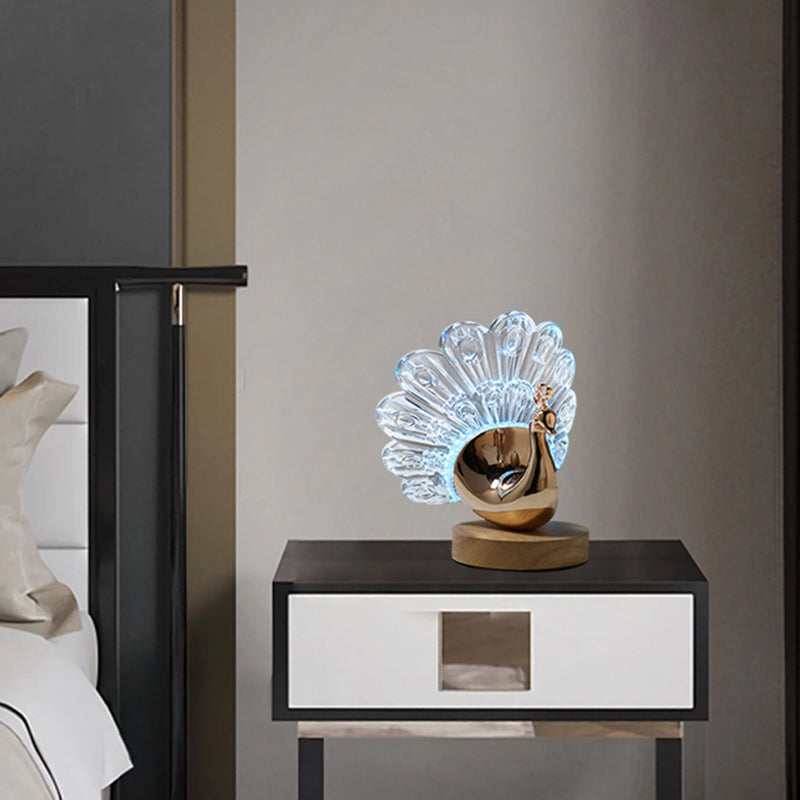 Peacock Style Wooden Metal Table Lamp