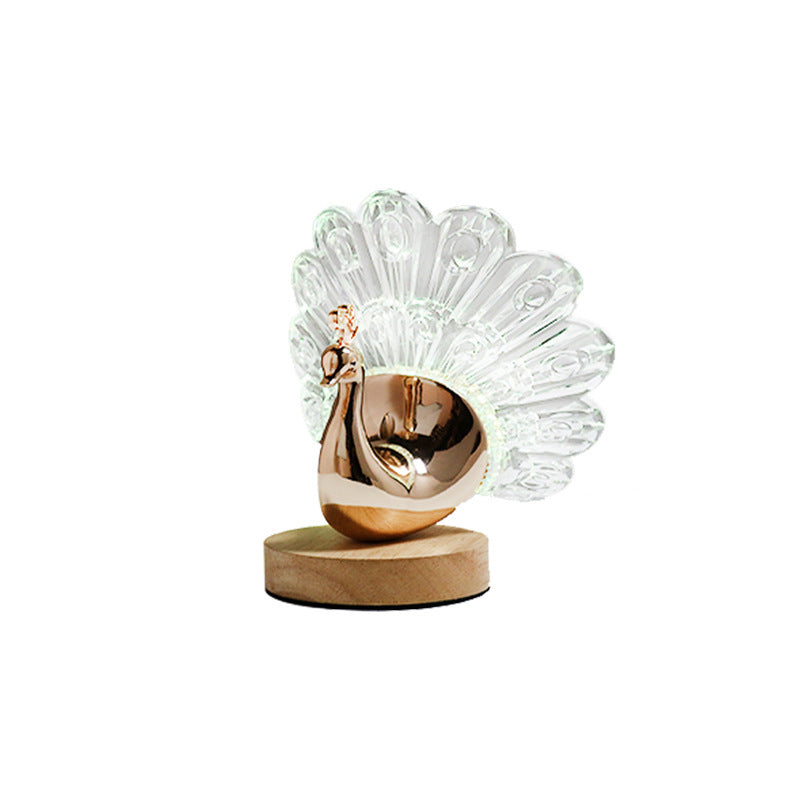 Peacock Style Wooden Metal Table Lamp