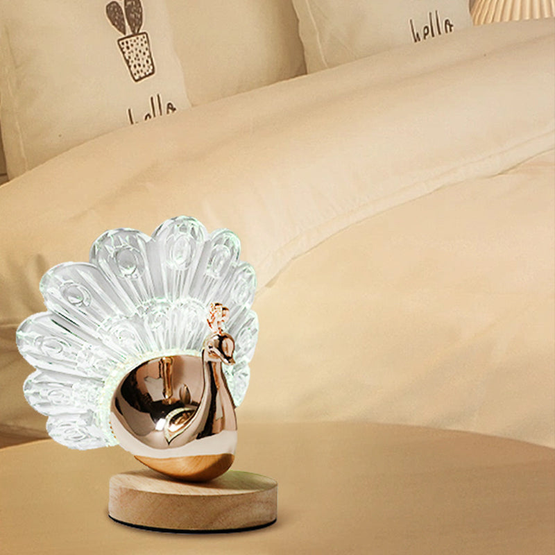 Peacock Style Wooden Metal Table Lamp