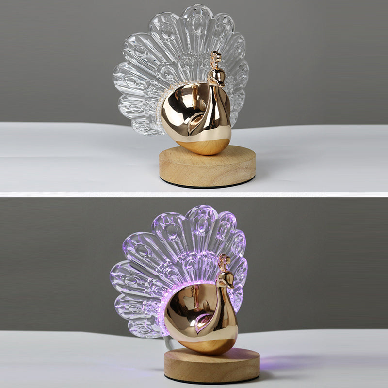 Peacock Style Wooden Metal Table Lamp