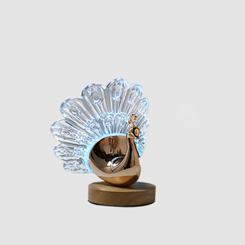 Peacock Style Wooden Metal Table Lamp