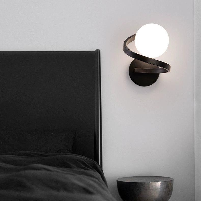 Iron Glass Sphere Bedroom Wall Lamp
