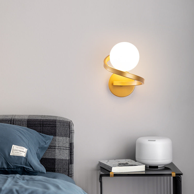 Iron Glass Sphere Bedroom Wall Lamp