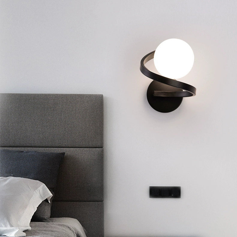 Iron Glass Sphere Bedroom Wall Lamp