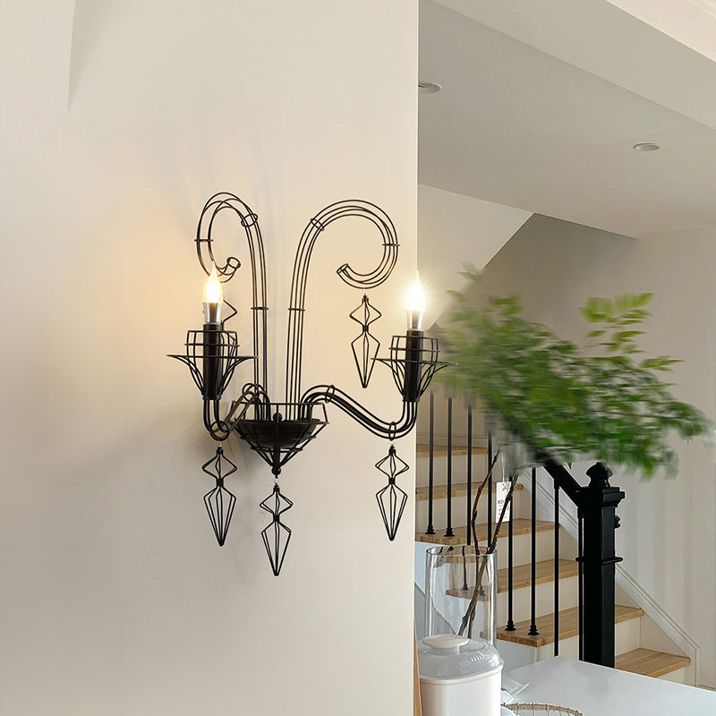 Curved Iron Glass Horn-Inspired Wall Lamp